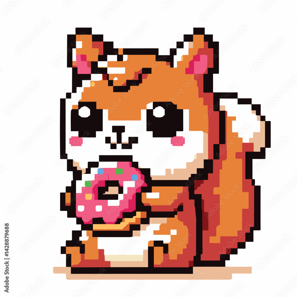 Pixel Art Squirrel with Donut - Cute Retro Gaming Style Illustration Pixel Art Squirrel with Donut - Cute Retro Gaming Style Illustration