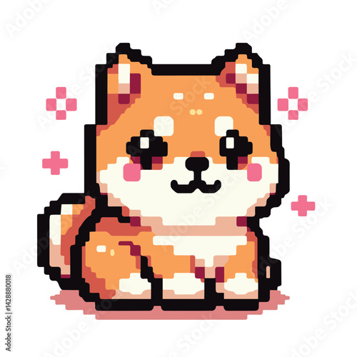 Cute Pixel Art Shiba Inu Dog with Sparkles