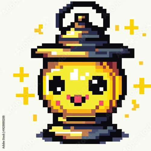 Cute Pixel Art Lantern Character with Smiling Face