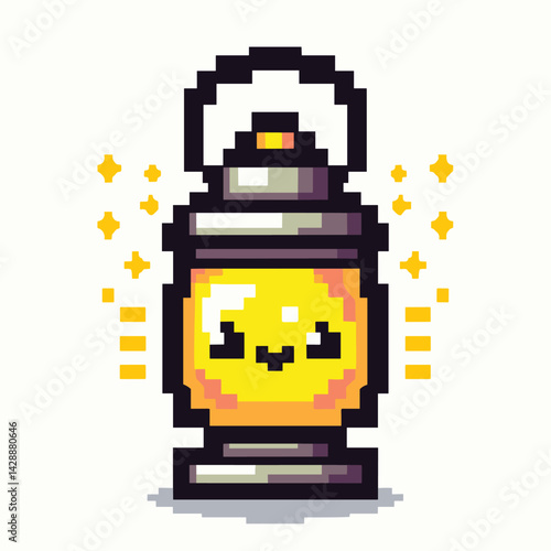 Adorable Smiling Lantern Illustration in Pixel Art Style
