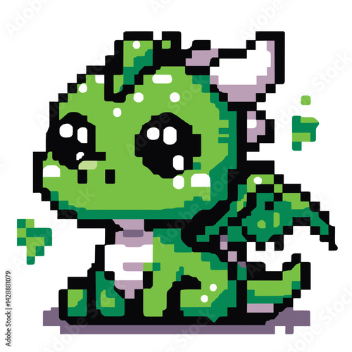 Cute Green Dragon Pixel Art Illustration with Retro Style