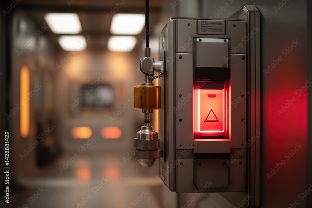 Futuristic Control Panel with Warning Light in Sci-Fi Environment