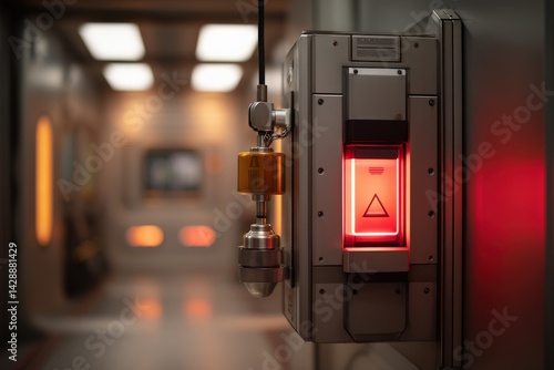 Obraz na płótnie Futuristic Control Panel with Warning Light in Sci-Fi Environment w salonie