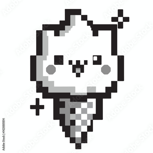 Pixel Art Ice Cream Character - Retro Cute Cone with Face