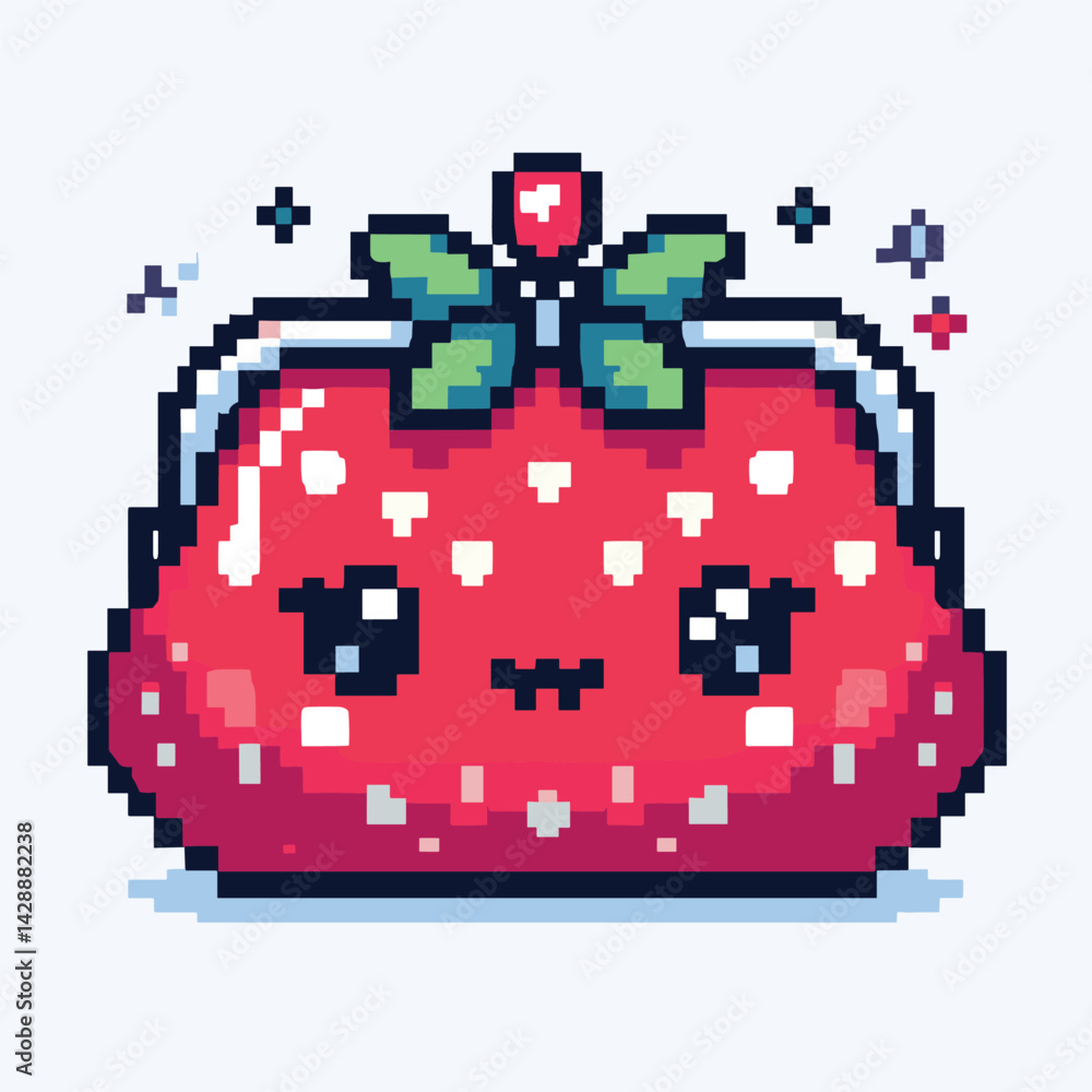 Fototapeta premium Cute Kawaii Strawberry Purse Pixel Art Illustration