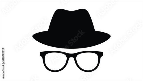 Incognito disguise icon vector fedora hat and glasses silhouette
