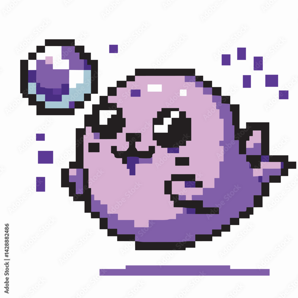 Fototapeta premium Cute Pixel Art Seal with Bubble - Classic Pixel Art Style