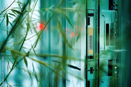 Obraz na płótnie Futuristic Data Center with Greenery and Technology Fusion w salonie