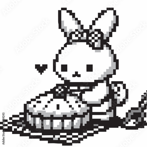 Pixel Art Bunny Baking Pie with Heart Adorable 8-Bit Illustration