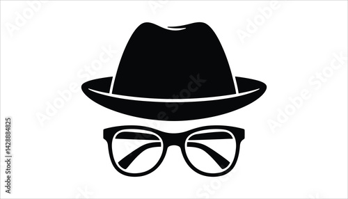 Incognito disguise icon vector fedora hat and glasses silhouette