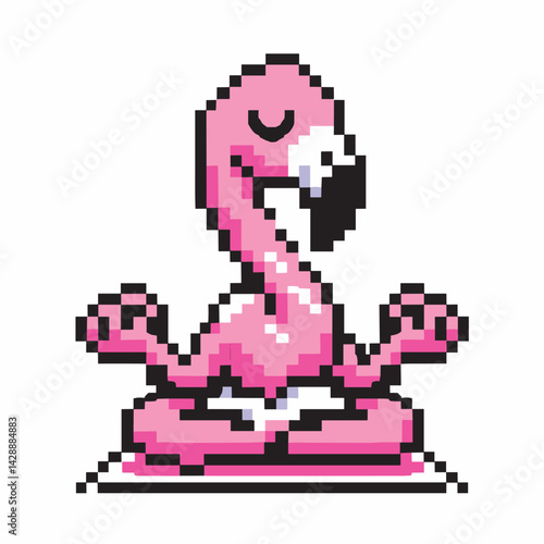 Pixel Art Meditating Flamingo in Zen Pose - Retro Style