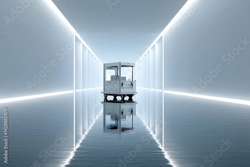Obraz na płótnie Futuristic Minimalist Space with Illuminated Path and Device w salonie
