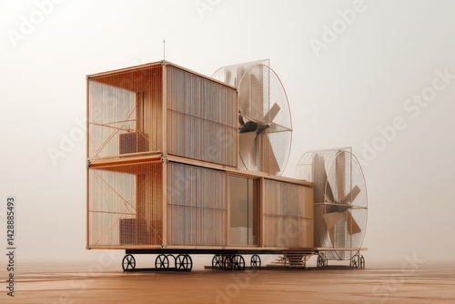 Obraz na płótnie Futuristic Mobile Structure with Large Fans in an Artistic Setting w salonie