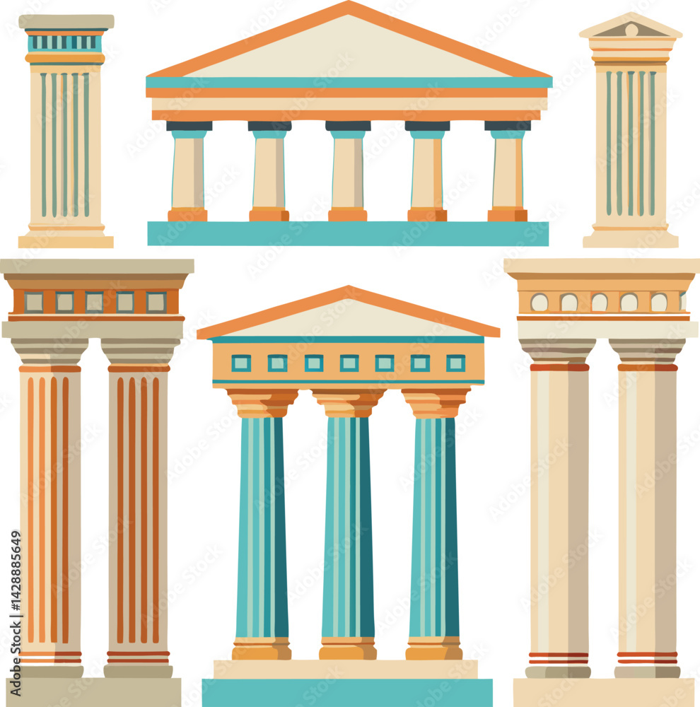 Fototapeta premium This vector illustration depicts an isolated ancient Greek column, a classic architectural pillar often seen in temples and symbolizing justice