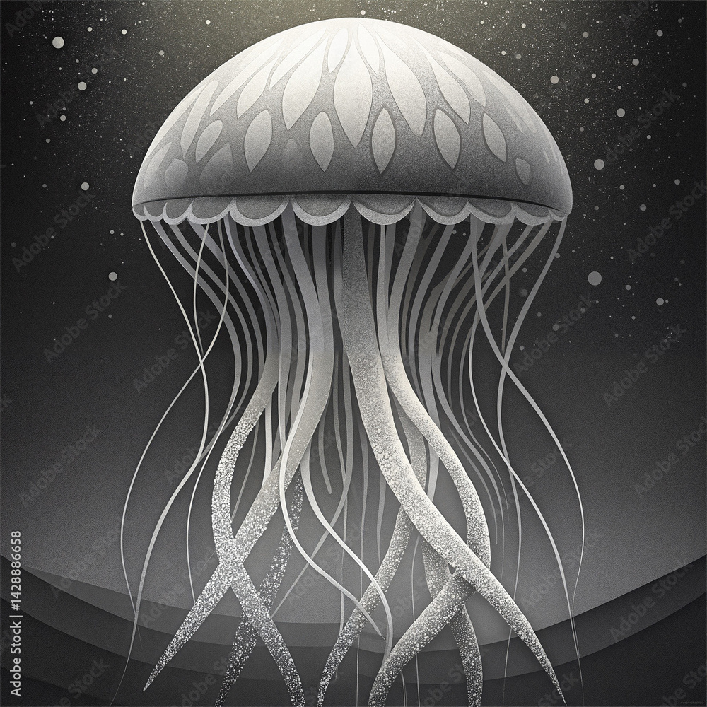 Elegant Jellyfish Floating in Dreamy Black and White Scene