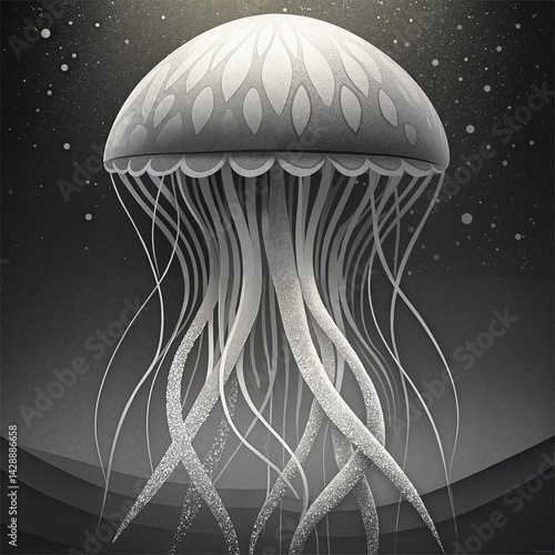 Obraz na płótnie Elegant Jellyfish Floating in Dreamy Black and White Scene w salonie
