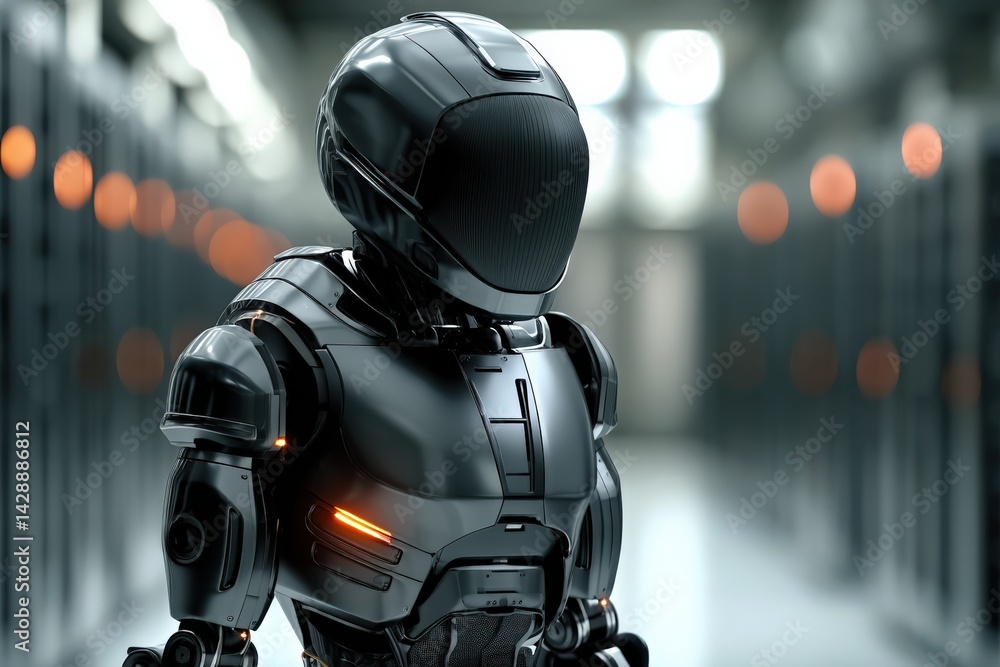Futuristic Robot in High-Tech Environment with Glowing Accents