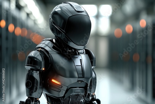 Obraz na płótnie Futuristic Robot in High-Tech Environment with Glowing Accents w salonie
