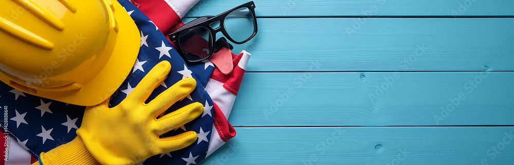 Close Up Of Protective Gloves Helmet And Safety Gear For Labor Day Theme Photo Style 9
