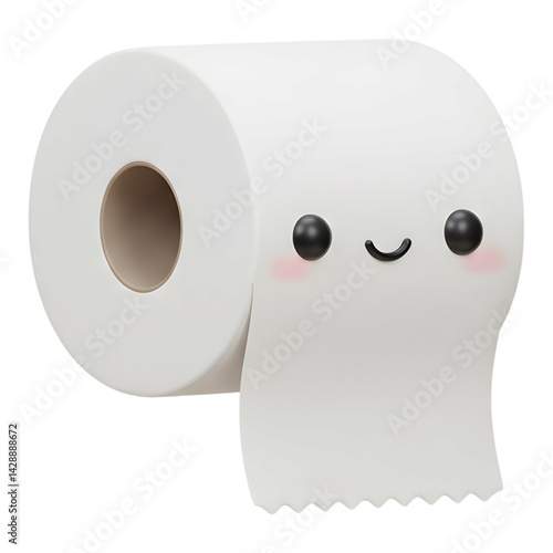 Toilet paper roll with tiny smiling face in adorable style