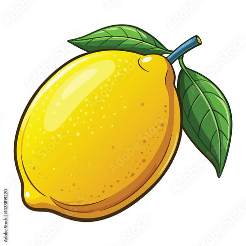 Vibrant cartoon lemon with leaves