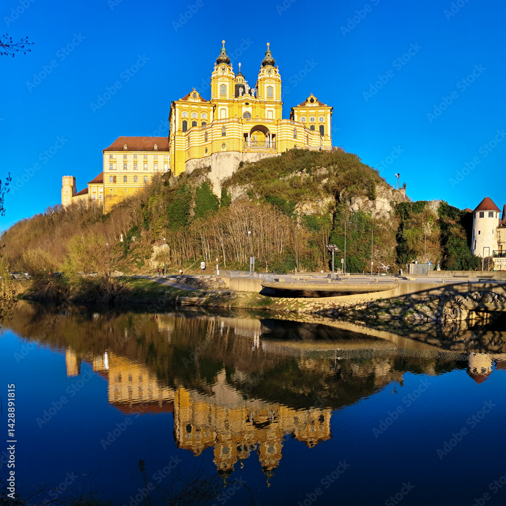 Benedictine abbey in Melk, Austria, and its water refection