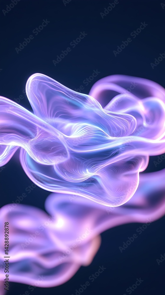 Abstract glowing purple and blue fluid form against dark background Abstract glowing purple and blue fluid form against dark background