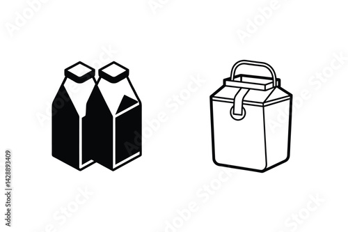 Milk Carton And Can Black And White Vector Illustration Set