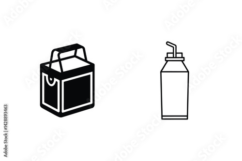 Black And White Vector Illustration Of Ice Chest And Container With Straw