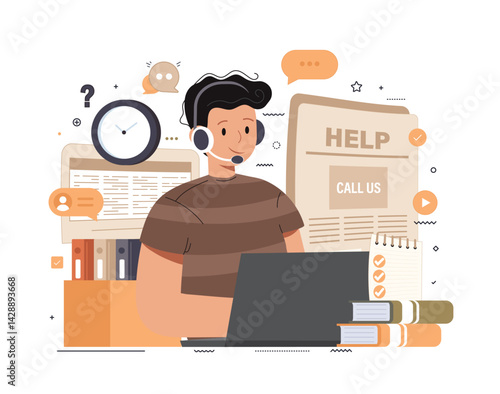 Live support concept. Business customer care service concept. Icon for contact us, support, help, phone call and website click. Flat vector illustration.	