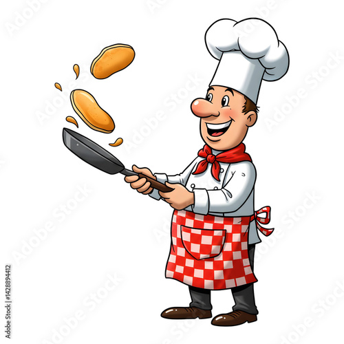 Cartoon Chef Flipping Food in a Pan