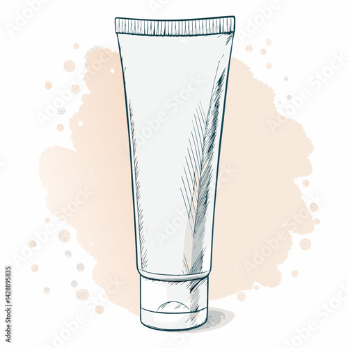 Create a vector illustration of a bold-stroked, realistic facial cleanser tube.  Design should be clean and modern, suitable for packaging.