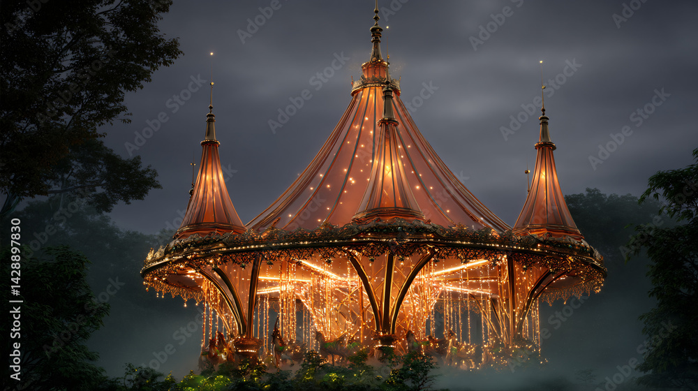 Fototapeta premium Golden Spires of the Midnight Carousel