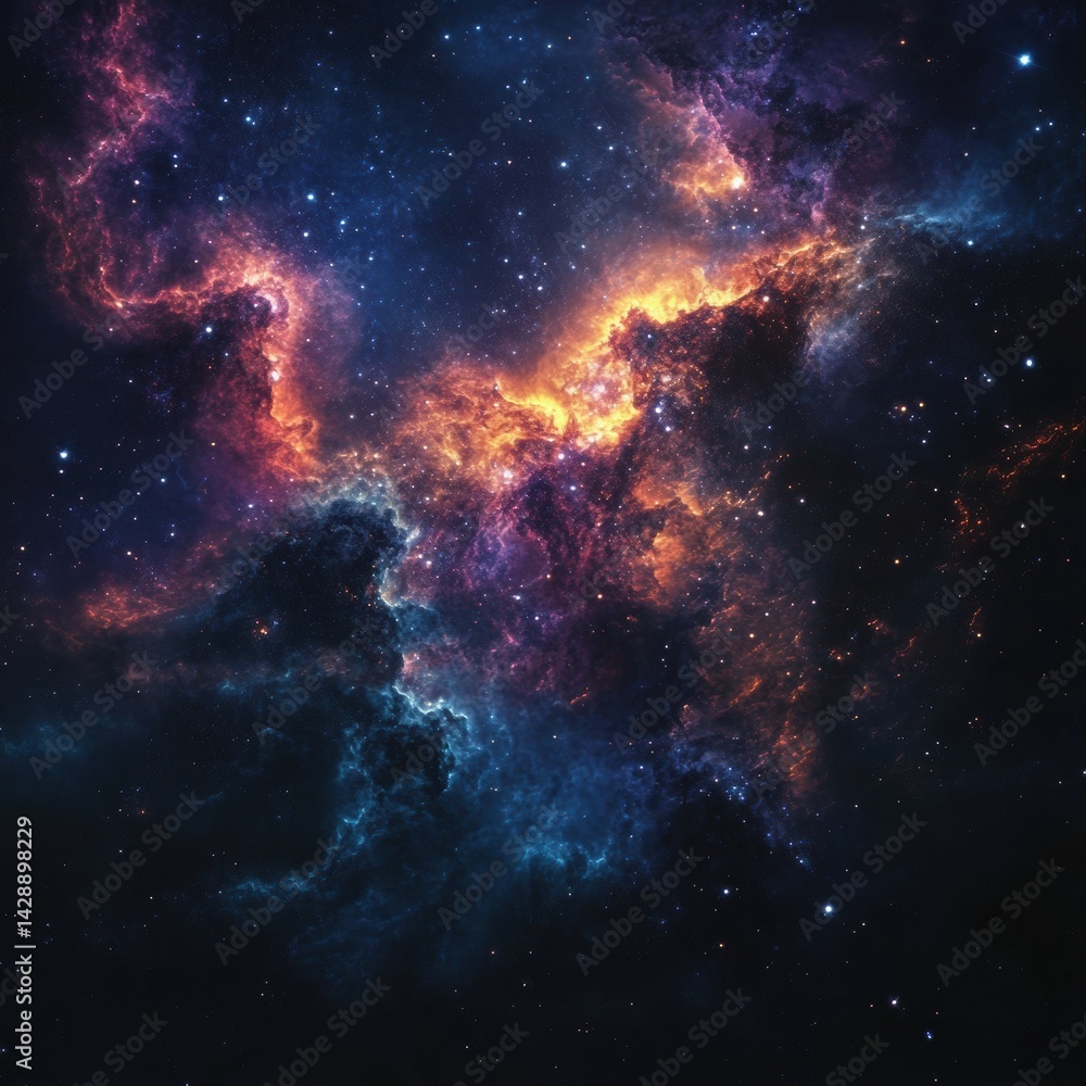 Fototapeta premium Vibrant galactic colors swirl in a cosmic tapestry showcasing deep hues and luminous stars in an expansive universe filled with gas and dust