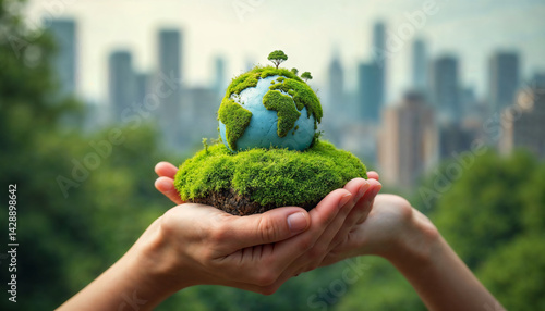 hands holding a green earth