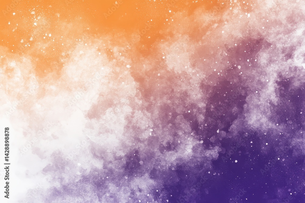 Abstract space background with blend of orange and purple hues. Soft, textured clouds of color, speckled with tiny stars Abstract space background with blend of orange and purple hues. Soft, textured clouds of color, speckled with tiny stars
