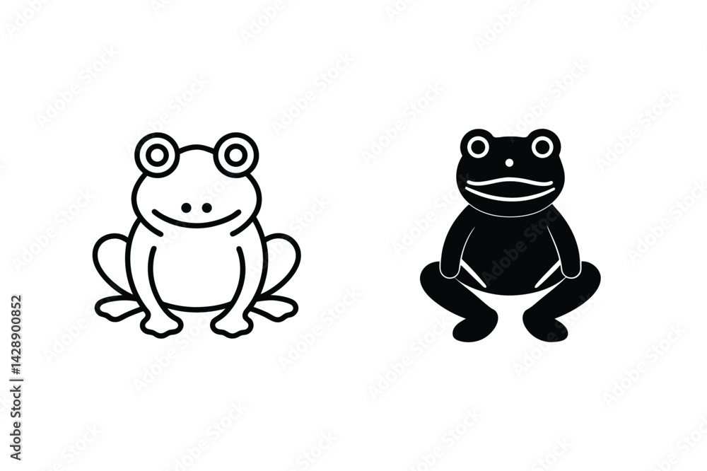 Cute Frog Cartoon Illustration Outline And Silhouette Style Amphibian Vector Design Cute Frog Cartoon Illustration Outline And Silhouette Style Amphibian Vector Design