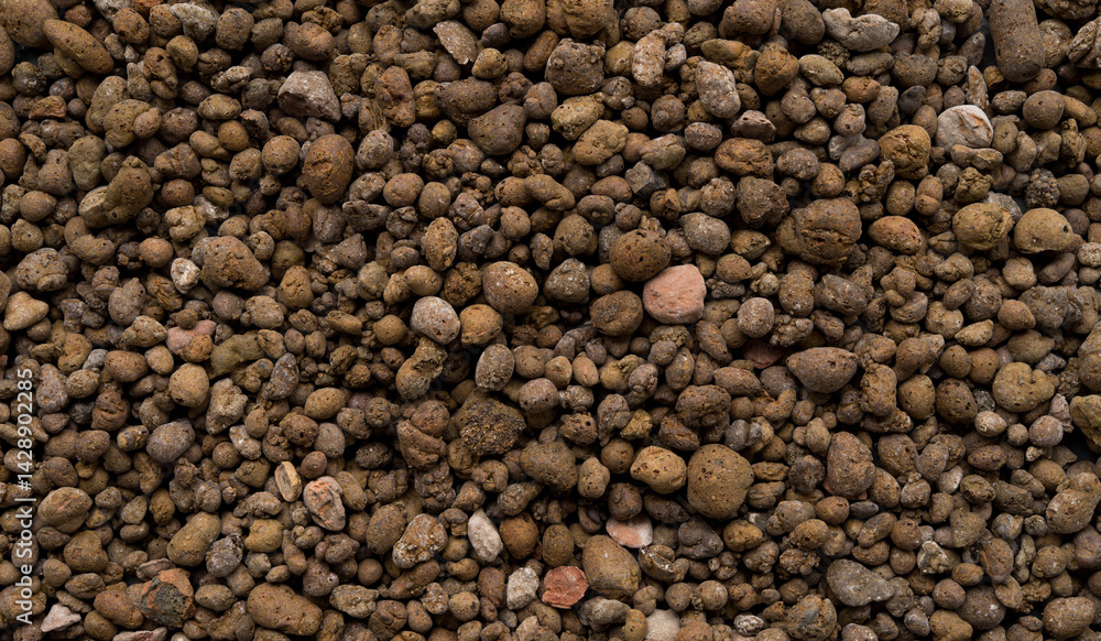 Clay pebbles for plants, leca clay pebbles for gardening texture background, top view Clay pebbles for plants, leca clay pebbles for gardening texture background, top view