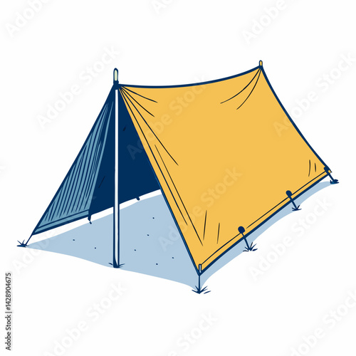 Create a bold, vector illustration of a lightweight, unfolded tarp; emphasize strong, thick outlines.  Show realistic wrinkles and folds.