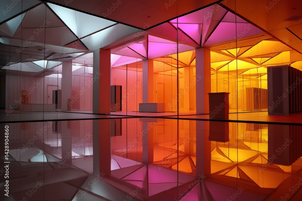 Modern Abstract Interior with Colorful Ambient Lighting Reflection
