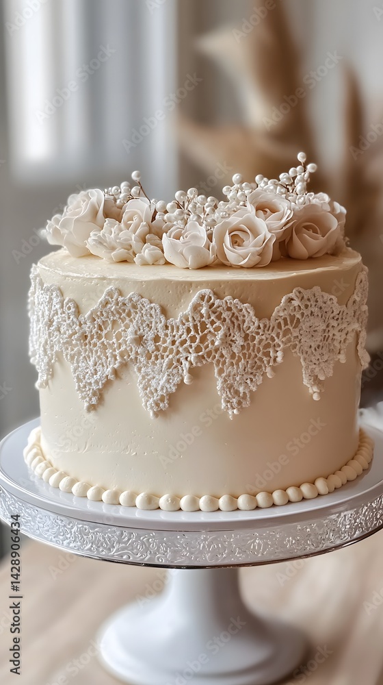 Fototapeta premium 25. A vintage-inspired cake with lace piping and pearl decorations