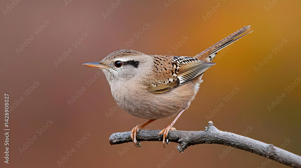 Fototapeta premium Small Brown Bird Perched On Branch