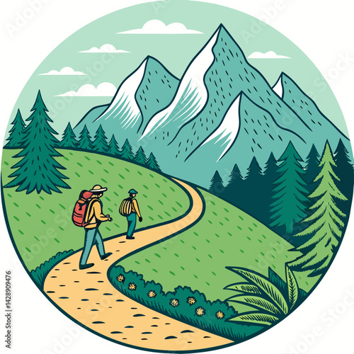 Create a clean, bold vector illustration of a winding mountain path, emphasizing strong, thick lines and sharp details.  Focus on path clarity.