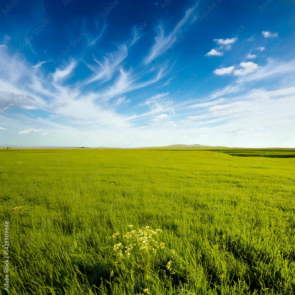 Obraz premium green field and blue sky