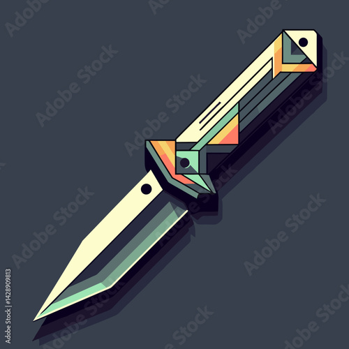 Stylized geometric knife illustration with colorful accents in a contemporary design