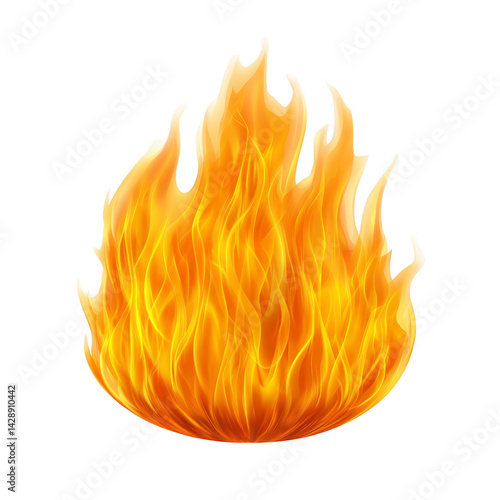 vibrant illustration of blazing fire with dynamic, swirling flames in shades of orange and yellow, creating sense of warmth and energy