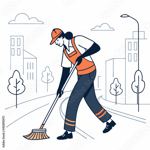 Create a bold vector illustration of a street cleaner, emphasizing the 'B' in its design.  Include realistic details and strong lines.