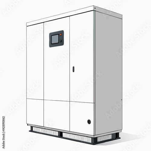 Design a bold, vector illustration of a photovoltaic inverter.  Include strong strokes and a clean, modern aesthetic.  Unbranded.
