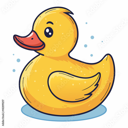 Create a bold, vector illustration of a rubber ducky for a bath, featuring thick outlines and vibrant color.  The duck should be cartoonish and cheerful.