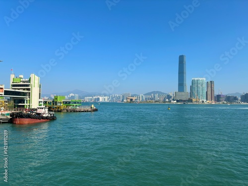 hk macau ferry terminal pier harbor of turbo jet cotai water jet sheung wan  kowloon in central victoria with asia cityscape of high rise sky scrapper in hong kong china